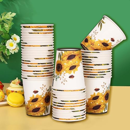 Miniatura 6 de Decoraciones de fiesta de girasol, platos de girasol y servilletas, suministros de fiesta para 50 personas, para cumpleaños, abeja, baby shower,