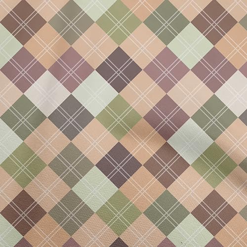 oneOone Rayon Dark Beige Fabric Check Dress Material Fabric Print Fabric By The Yard 56 Inch Wide