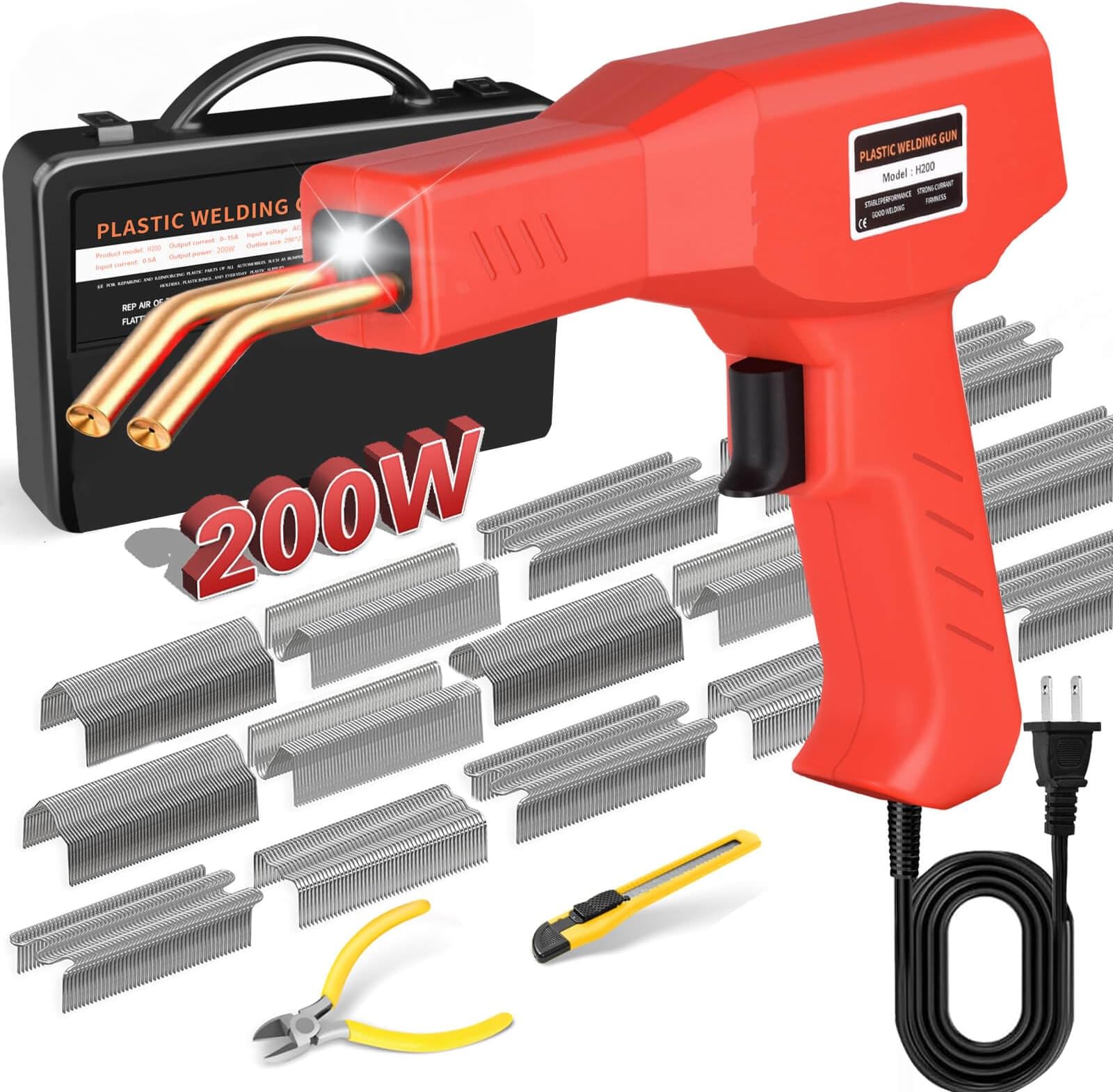 GNI 200W Plastic Welder Kit, 1200Pcs Staples Plastic Repair Kit, Professional Plastic Welding Kit, Plastic Bumper Repair Kit with Portable Toolbox, for Car Bumper/Kayaks Plastic Repairs