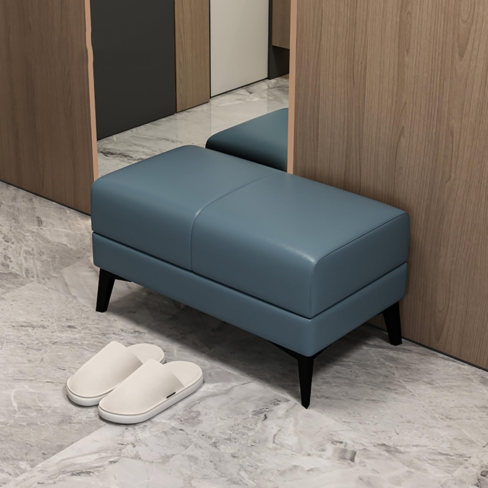 Banc d'entrée moderne bleu avec coffre de rangement et coussin élégant 60 cm