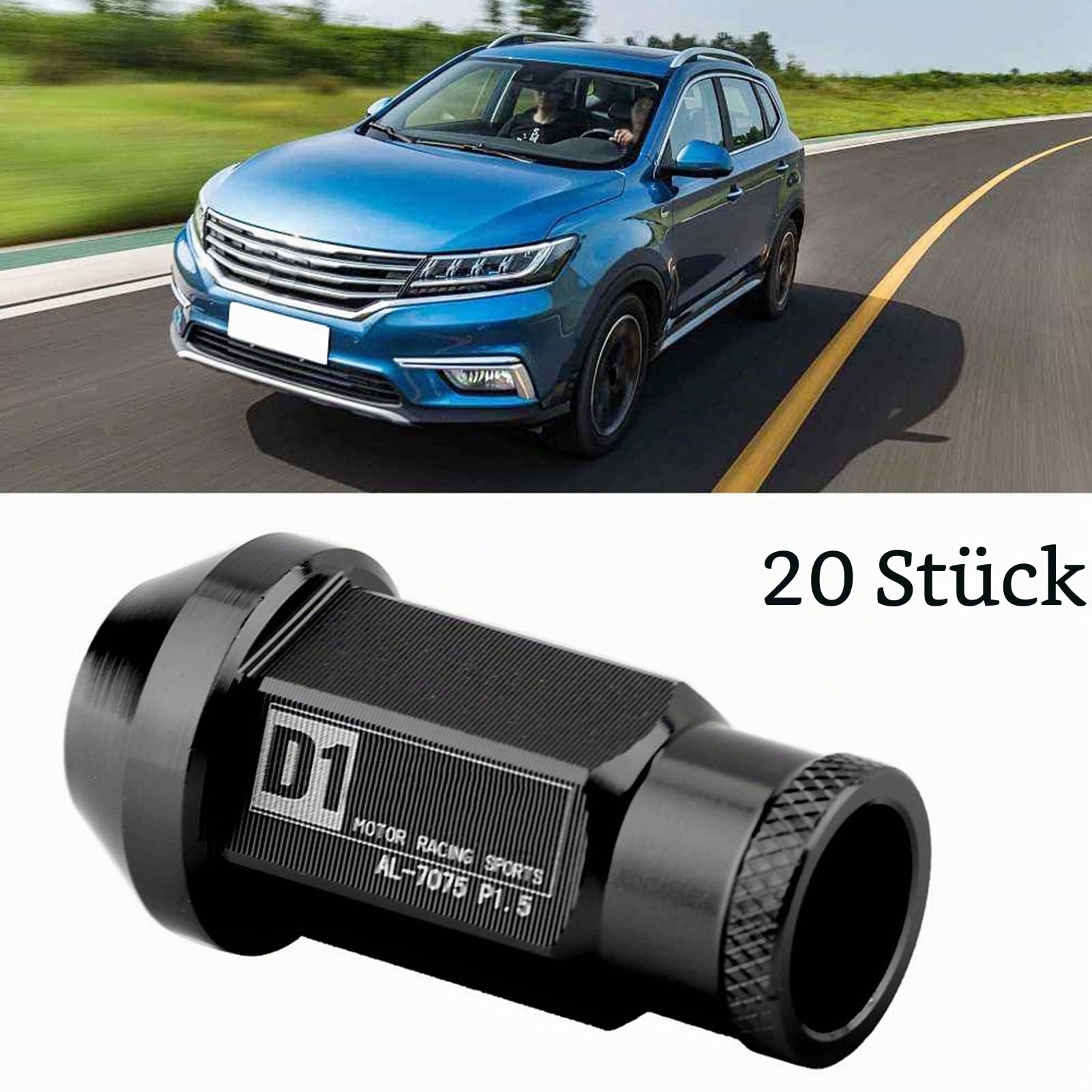 Radmuttern, Aluminium 5-Farben Autoreifenschraube Racing Radmutter M12X1.5 (20er Pack)(schwarz)