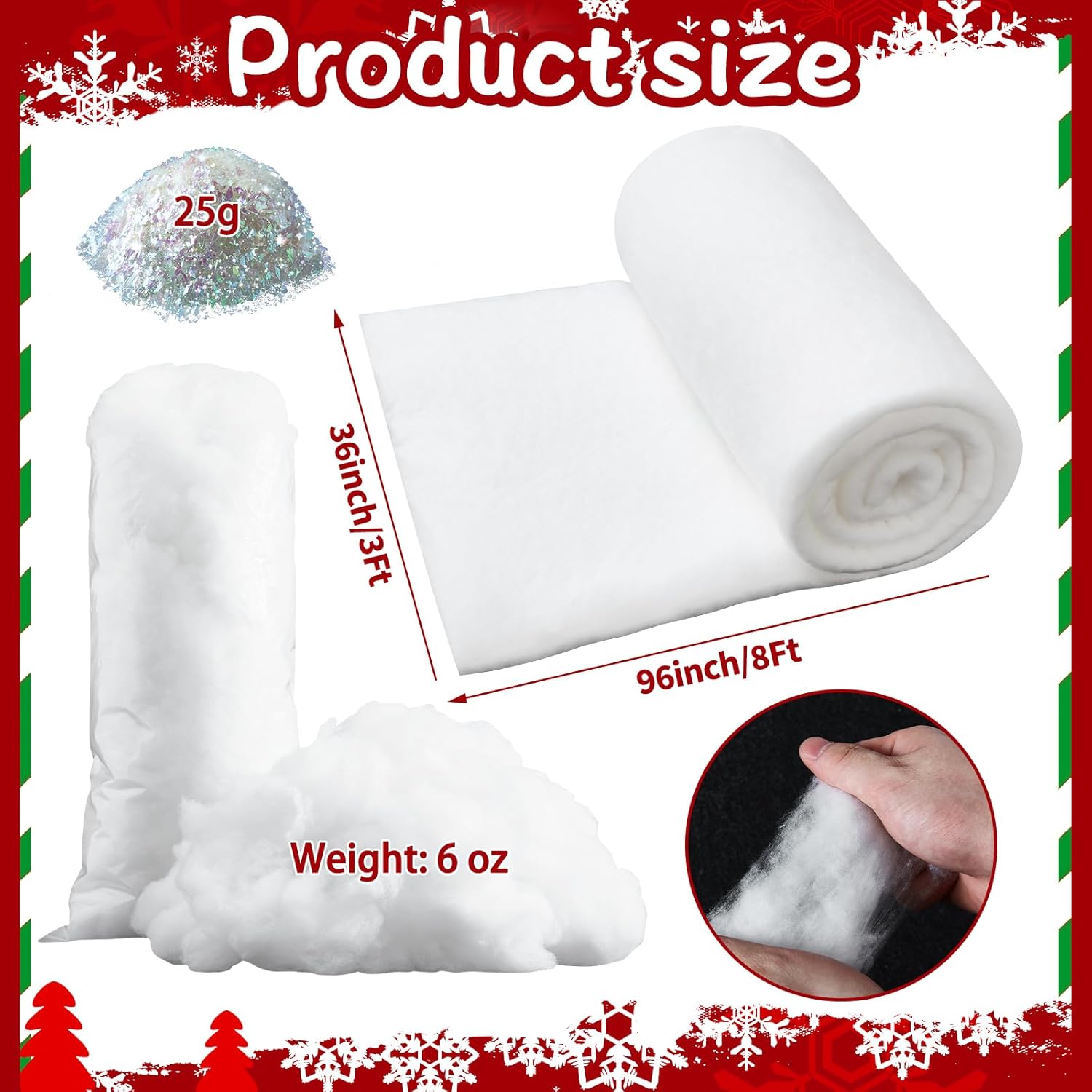 3pcs Christmas Fake Snow, Artificial Snow for White Christmas Tree Decorations, Soft Fluffy Snowflakes for Winter Wonderland,Twinkle Snow Glitter,Snow for Crafts Christmas Village Displays