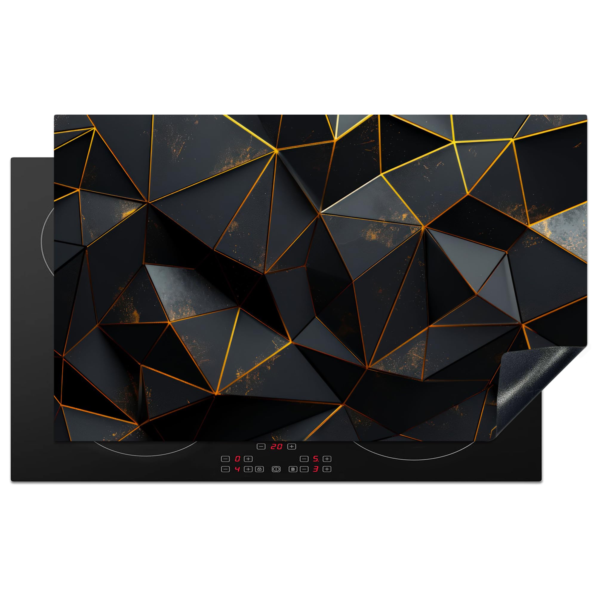 KitchenYeah© Induction Hob Cover Protector Mat 20.5"x33.5" / 85x52 cm Kitchen Universal Ceramic Covers for Electric Cookers Vinyl Black - Pattern - Gold - Texture