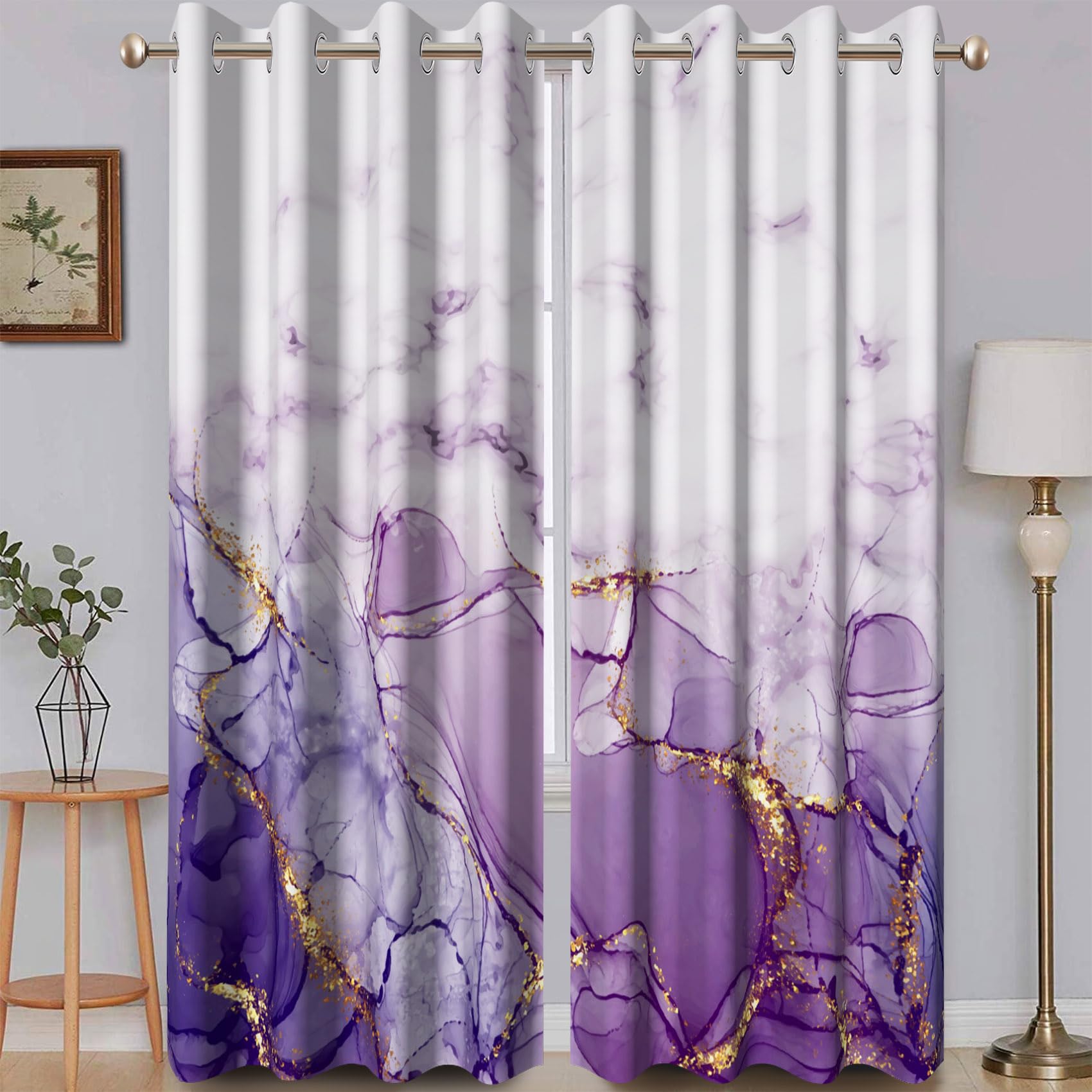 Ttincceer 140x175cm Purple Marble Blackout Curtains for Bedroom Abstract Luxury Marbles Ombre Room Darkening Drapes with Grommet Thermal Insulated Window Treatments Home Decor
