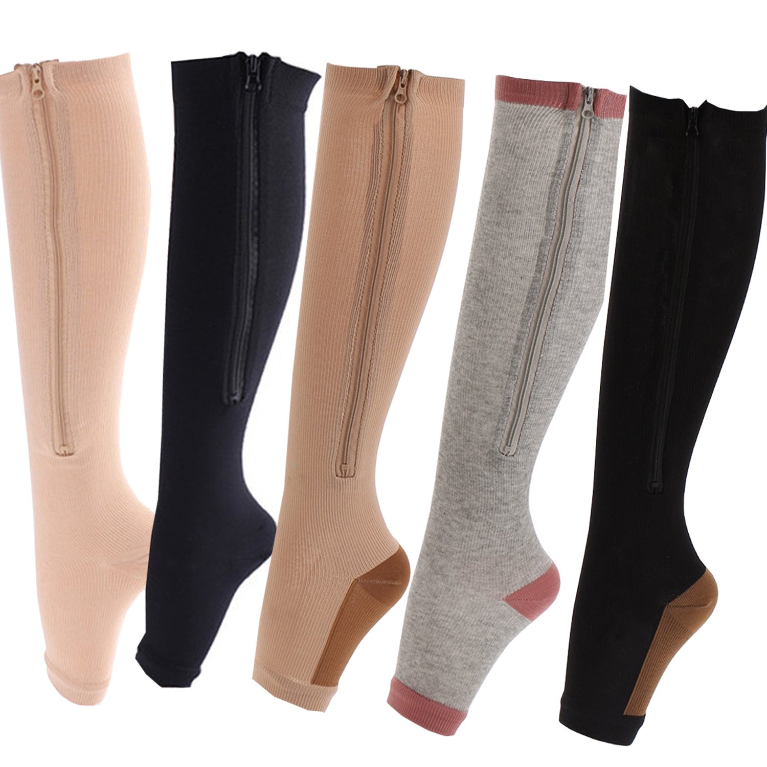 Aecibzo Open Toe Knee Length Zipper Up Compression Stocks Leg Support Stocking