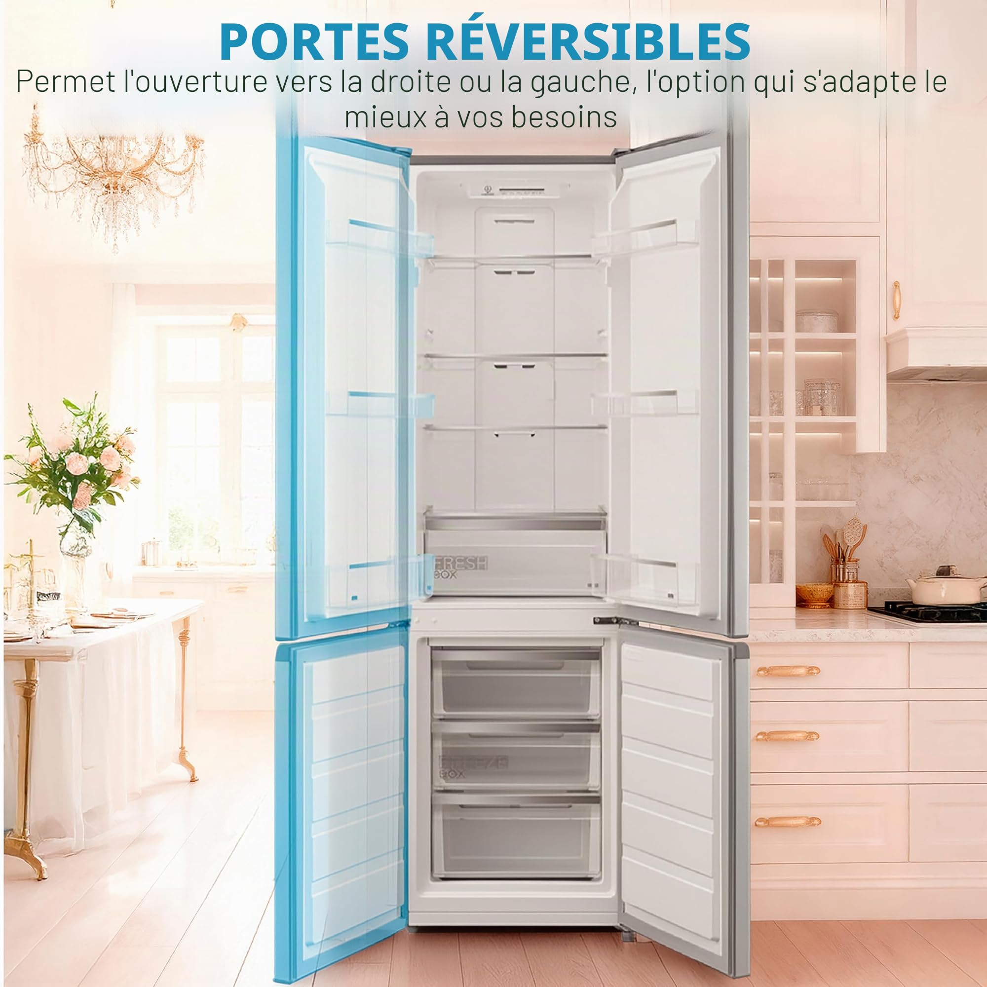 Midea Frigo Congelateur Combiné No Frost 55 cm de large x 180 cm - Combine Refrigerateur 270 L - Frigidaire Congelateur à économie d'énergie avec compartiment