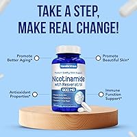 Vista 6 de Resveratrol con vitamina B3 Nicotinamida 500mg Precursor NAD+ y complejo de longevidad con forma de nicotinamida de vitamina B3 Niacina sin