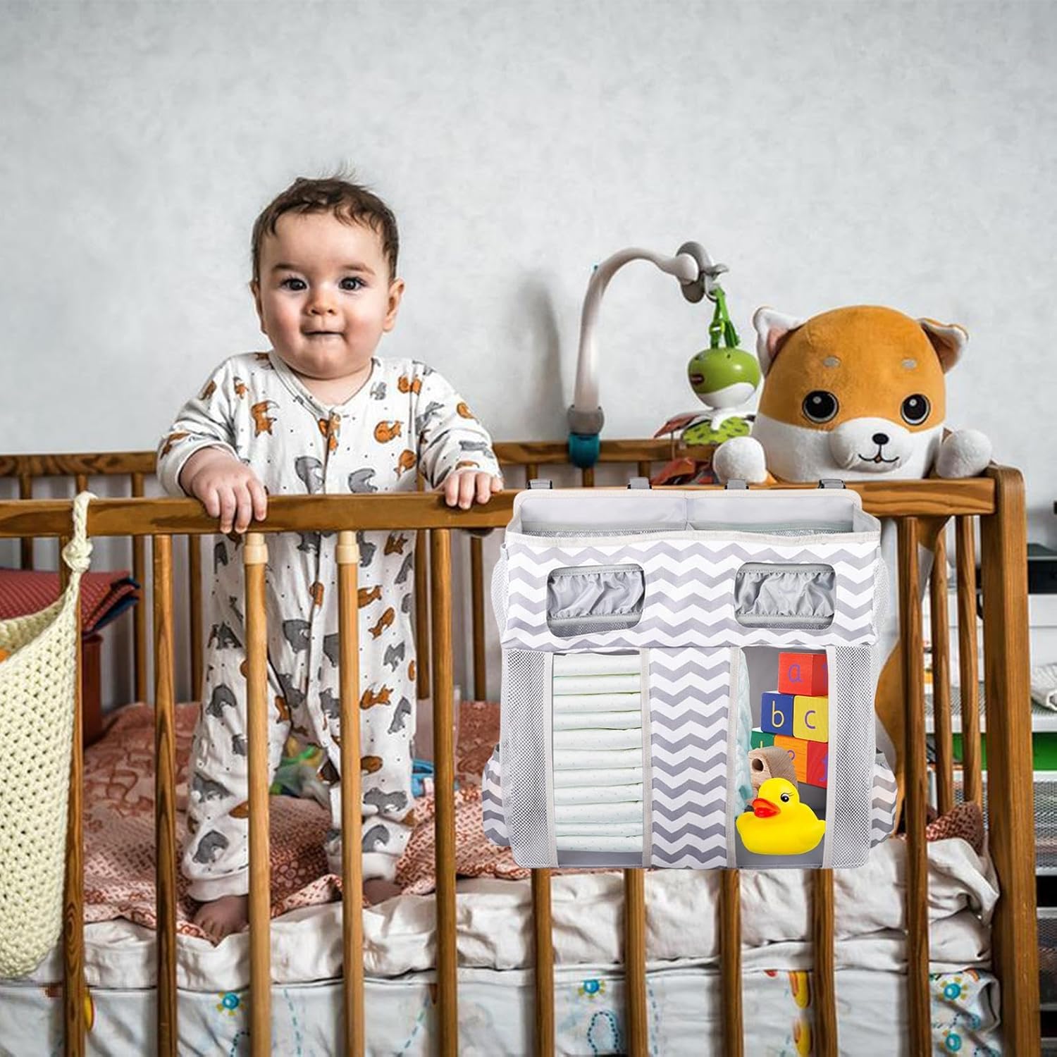 ベビーベッドオーガナイザー,ラージサイズ オックスフォード ベビーベッド収納バッグ - マルチコンパートメント おむつバッグ 大容量