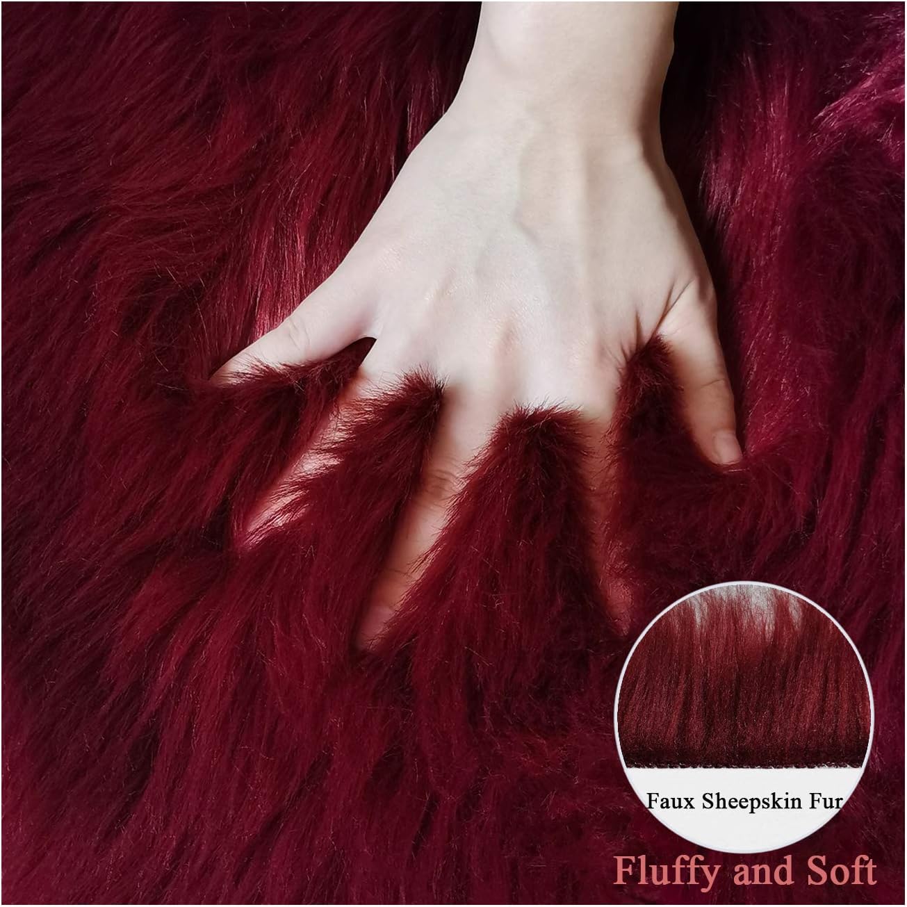 Faux Sheepskin Fur Fuzzy Furry Rug, 2x6 Ft Irregular Burgundy Furry Rugs, Bedside Fluffy Area Rug Fur Rugs for Bedroom, Living Room, Dorm Room, Photography