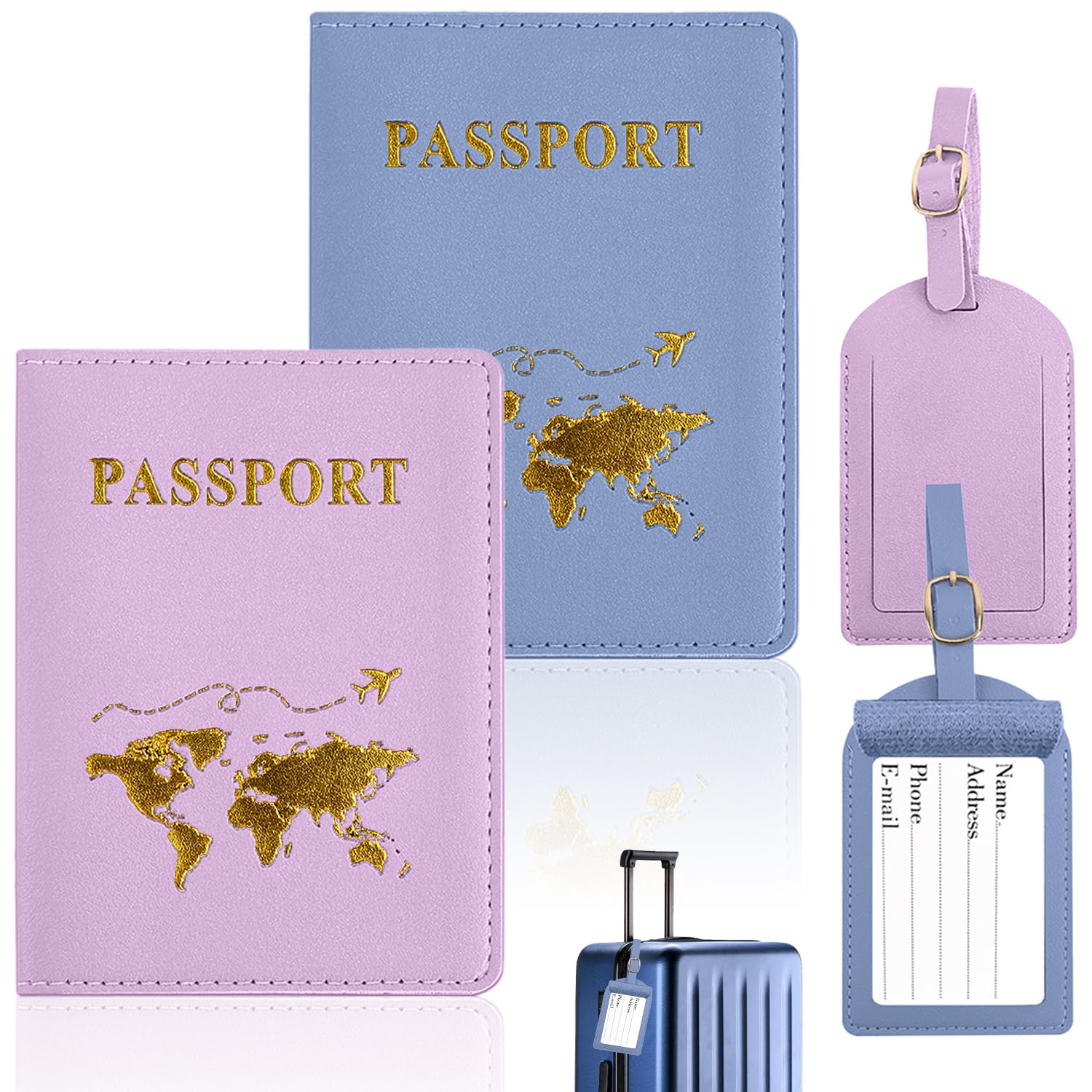 Custodia per passaporto, 2 pezzi Custodia per passaporto con 2 targhette per bagagli, Porta passaporto, Copertina per passaporto, Custodia per passaporto, Custodie per passaporto con targhette