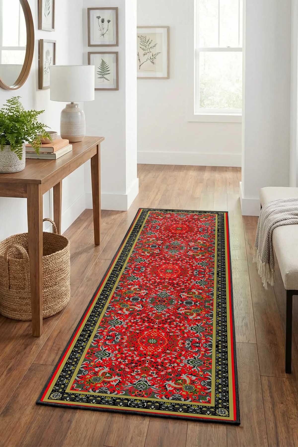 Monnhein Bordo Yolluk A-10 - Yıkanabilir, Kaymaz Taban, Dijital Baskılı, Leke Tutmaz, İnce Hav, Modern Koridor, Mutfak, Antre ve Salon için Dekoratif Yolluk