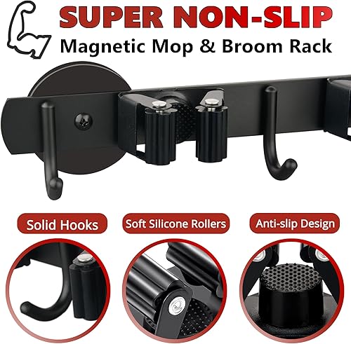 Miniatura 3 de ULIBERMAGNET Soporte magnético para escoba, resistente y movible, soporte magnético para escobas, antideslizante, montado en la pared, para
