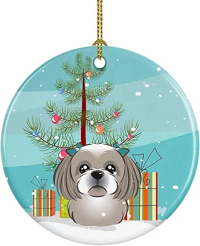 Caroline's Treasures Árbol de Navidad y adorno de cerámica Shih Tzu gris plateado, 3 pulgadas, multicolor