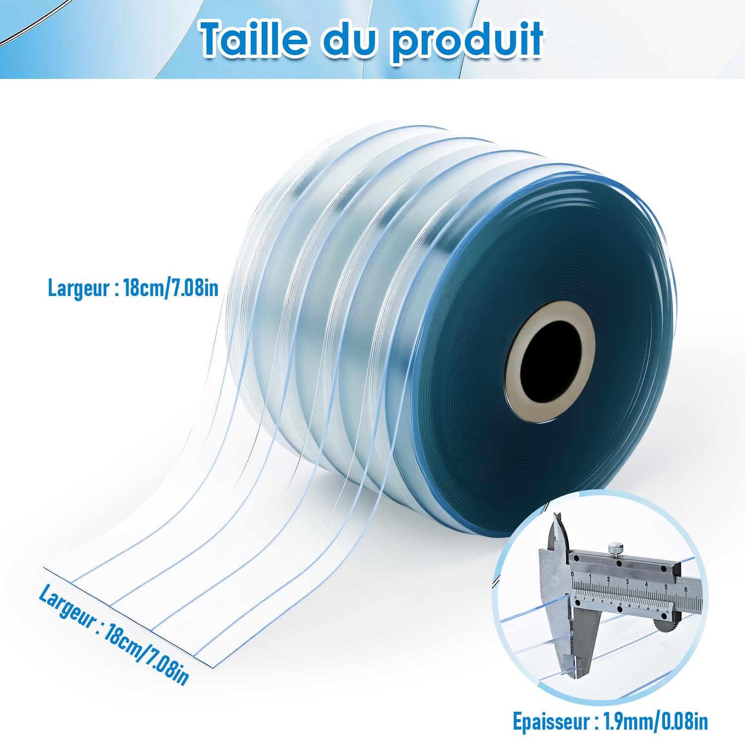 uyoyous Rideau à Lanière PVC 0,18 m x 50 m Rideaux à Lamelles Transparent | Rideau de Porte Exterieur PVC 2 mm Vent pour Garage Boutique Cuisine