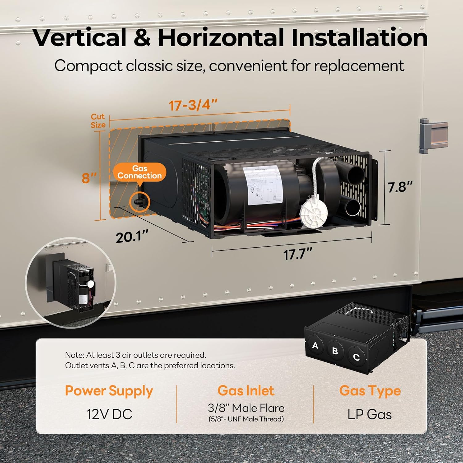 FOGATTI RV Furnace 25,000 BTU Complete Unit- High-Efficiency, Easy Installation RV Heater with Thermostat for Camper, Motorhome & Travel Trailer