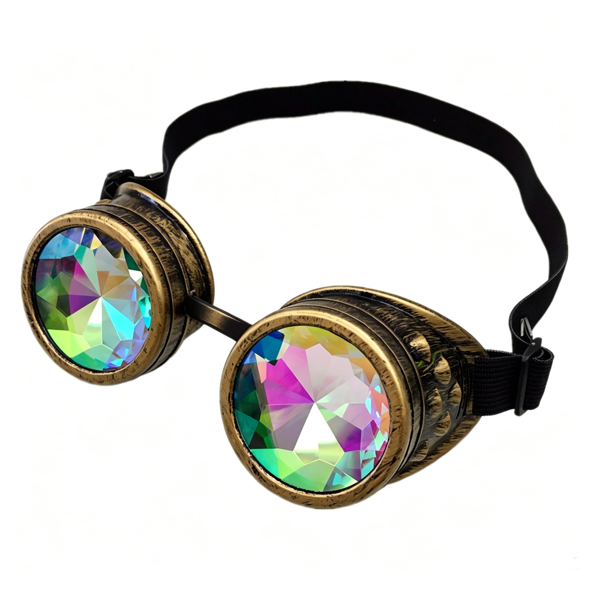 FakeFace Steampunk Goggles Vintage Colorful Lenses Round Glasses Cosplay Eyewear for Halloween Party Dress Up Costume Accessory (Colorful Lenses-Brass)