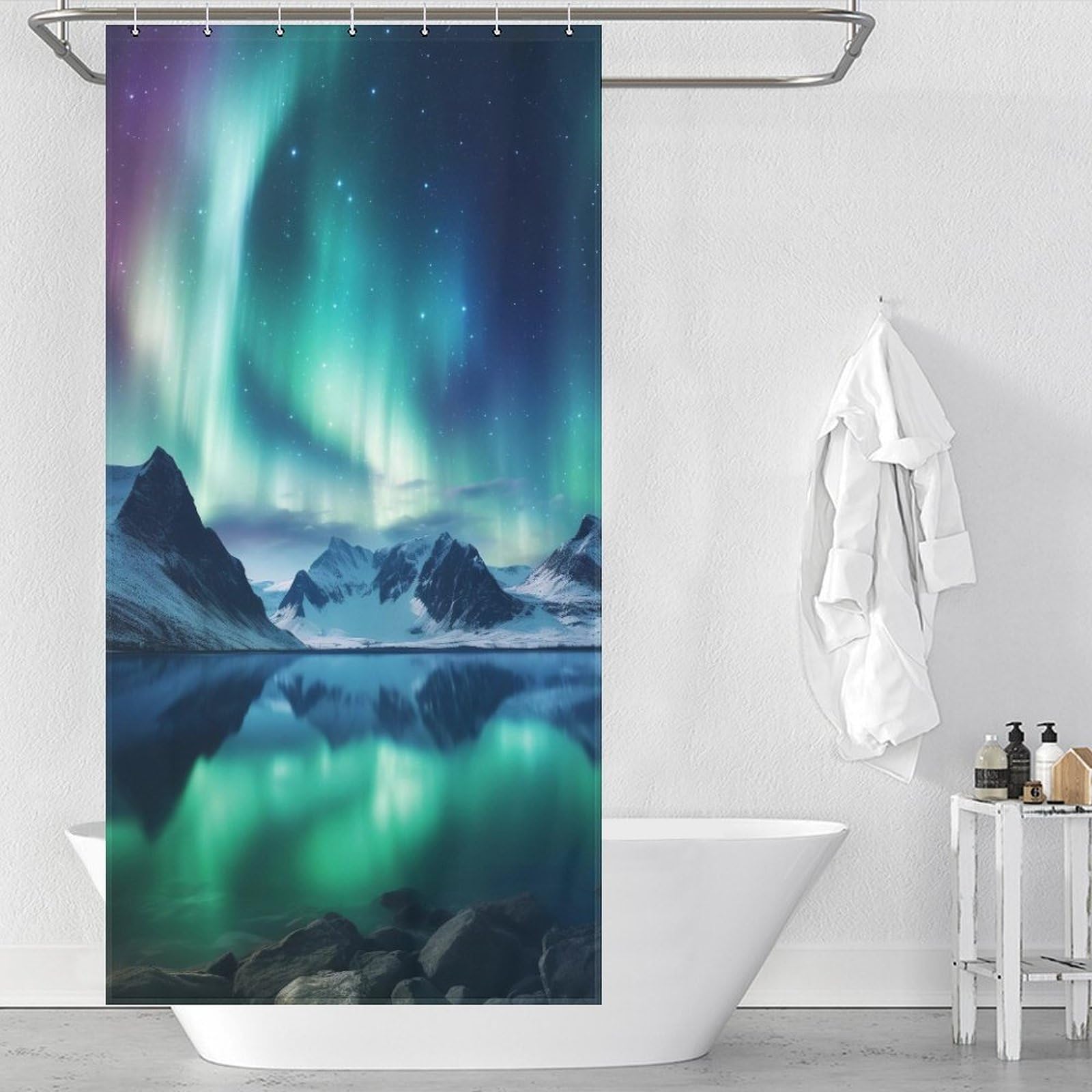 Rideaux douche tissu polyester Aurore 92x183cm pour sublimer votre cabine de douche ou petite baignoire