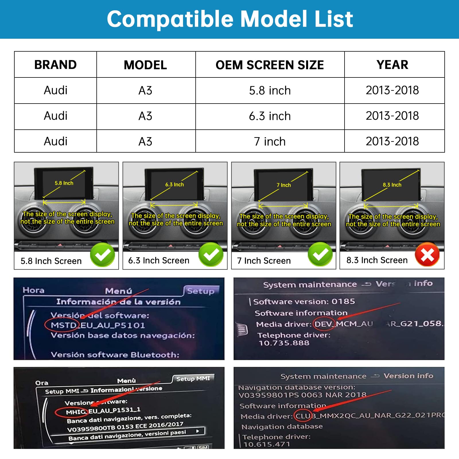 Kit retrofit Android Auto CarPlay wireless per 2013-2018 Audi A3/S3, modulo Carplay Box ricevitore supporto navigazione, mappe, musica, mirroring, fotocamera