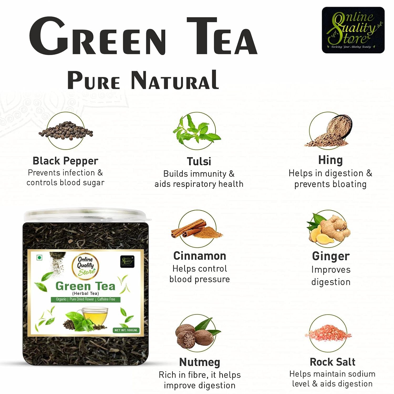 Online Quality Store Organic Green Tea - 100g | 100% Pure & Natural Herbal Green Tea Leaves | Whole Long Green Tea Leaf | Boost immunity 9 71PzJ8pPffL. SL1500