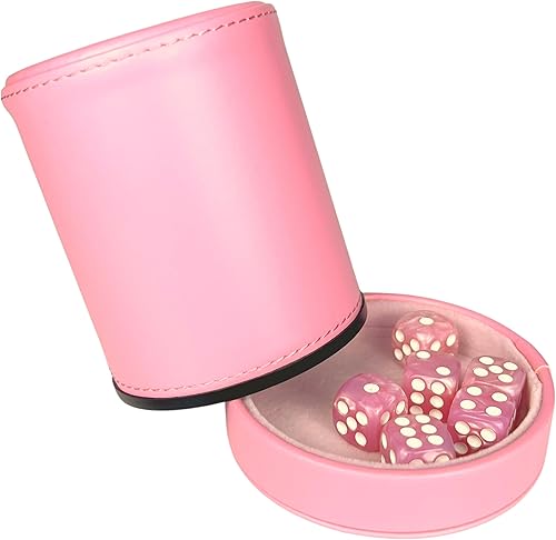 Miniatura 2 de Luck Lab Taza de dados de cuero rosa con tapa que incluye 6 dados de perlas a juego, interior de terciopelo rosa para agitación silenciosa, uso para