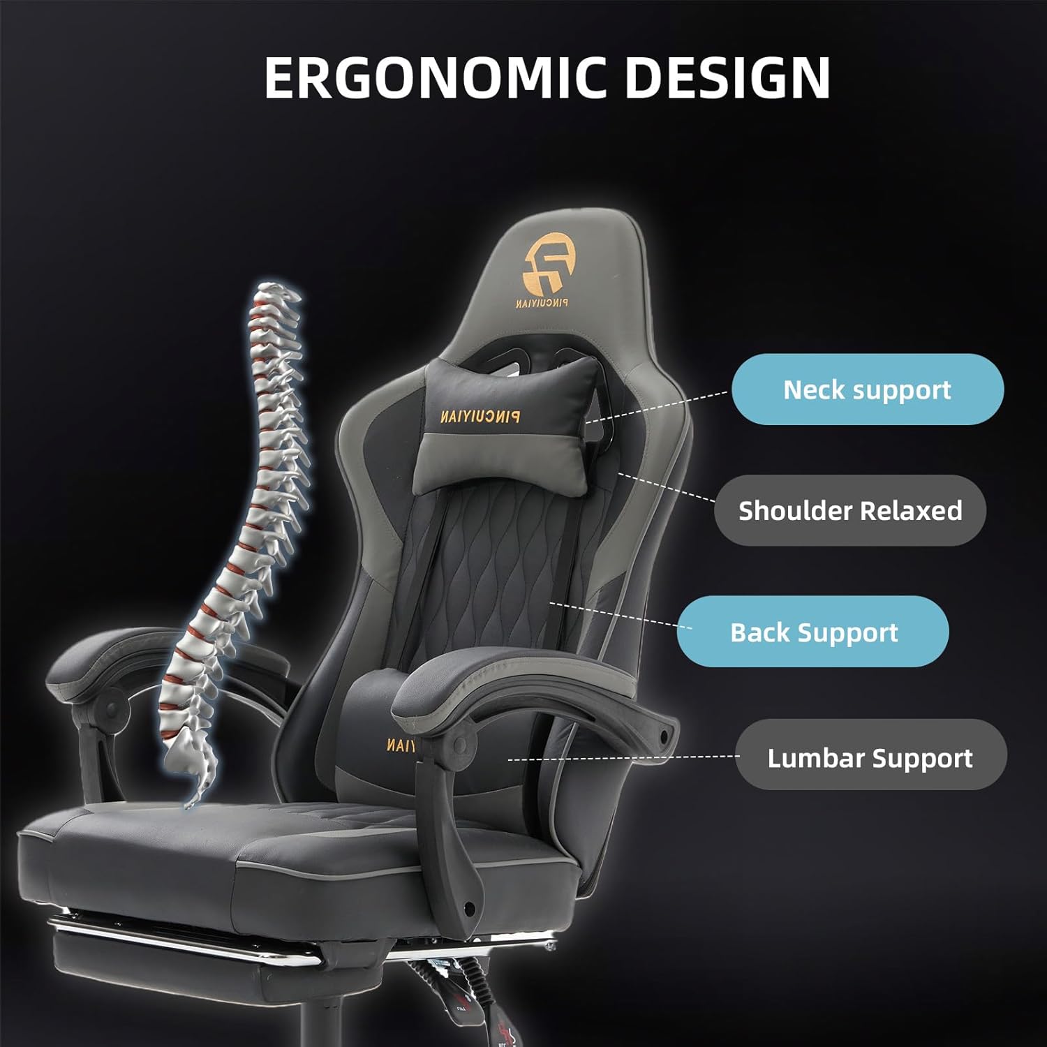 Gaming Chair, Video Game Chair with Retractable Footrest and Lumbar Support, High Back Ergonomic Computer Chair, PU Leather Gamer Chairs