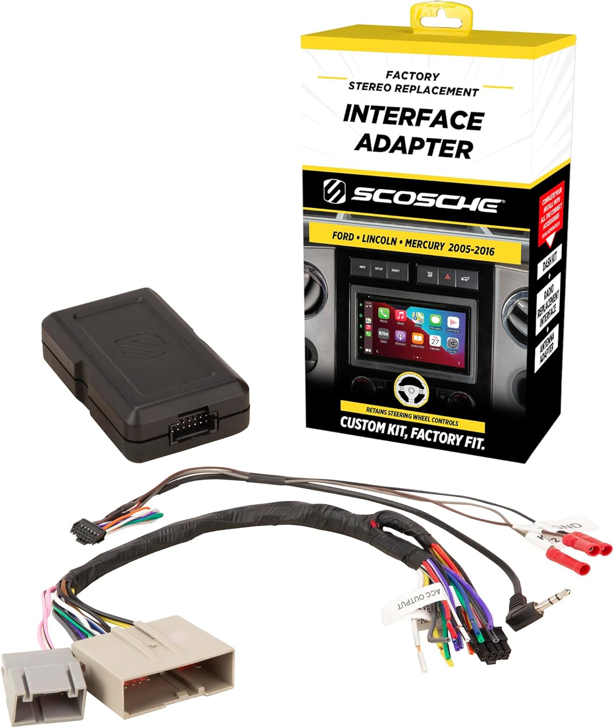 Scosche FD5K-WP Factory Stereo Replacement Interface Adapter Kit, Compatible with Select 2005-2016 Ford, Lincoln & Mercury, Car Radio Wiring Harness, Retains Steering Wheel Controls & OEM Amplifier