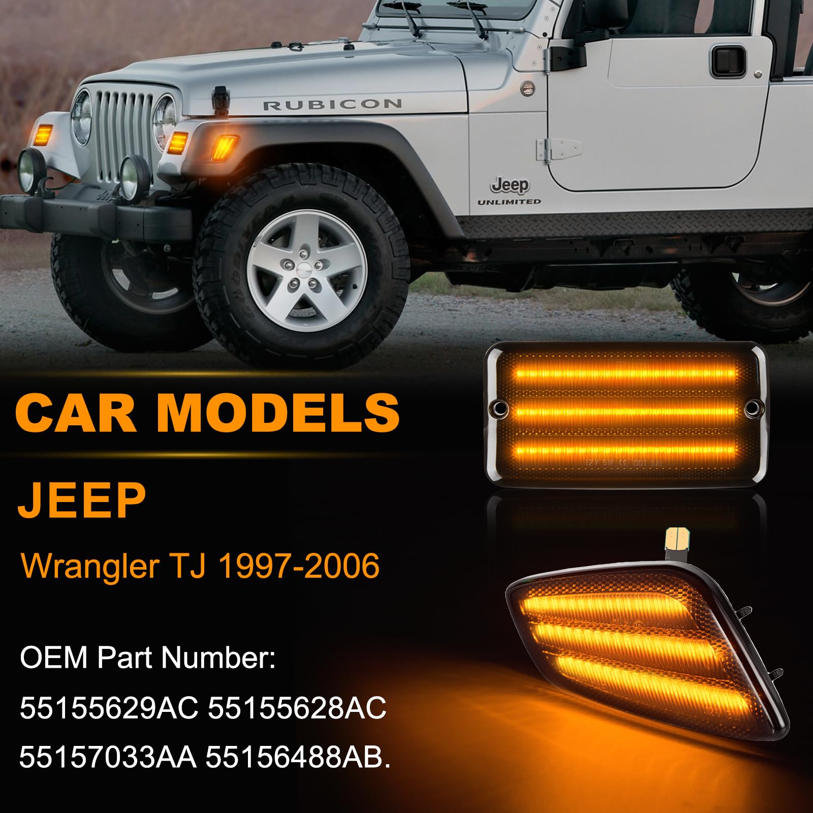 Paraurti a LED Indicatore laterale Frecce Laterale a LED per Wrangler TJ 1997-2006, Indicatori di Direzione Canbus, 4 Pezzi, LH : 55155629AB, RH: 55155628AB