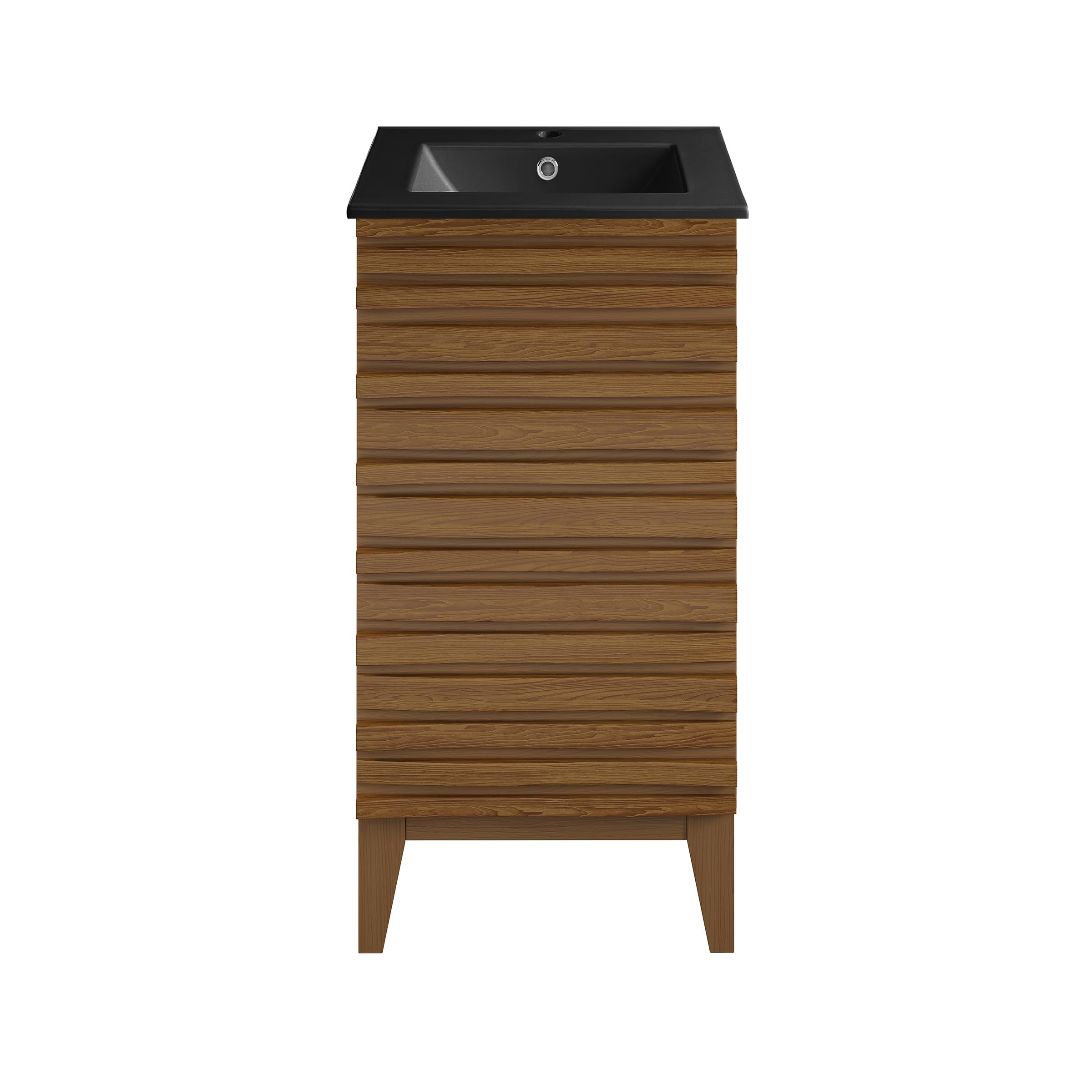 Swiss Madison Cascade 18 in. Brown Oak Bathroom Vanity with Black Ceramic Sink Top