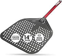 Vista 10 de TKC Pala Perforada para Pizza - Volteador de Pizza de Metal de 12 pulgadas compatible con Hornos Ooni, Uso Interior y Exterior, Mango Duradero