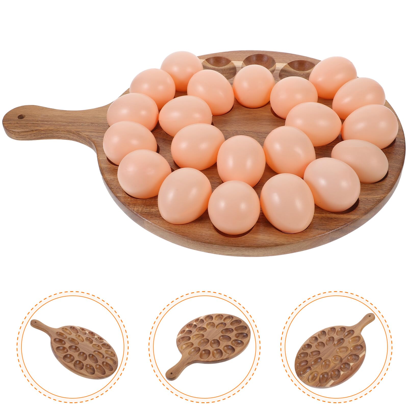 HOLIDYOYO Reversible Wooden Deviled Egg Platter Round Deviled Egg Tray with Handle Charcuterie Board Acacia Deviled Egg Holder Cutting Board Cheese Serving Tray