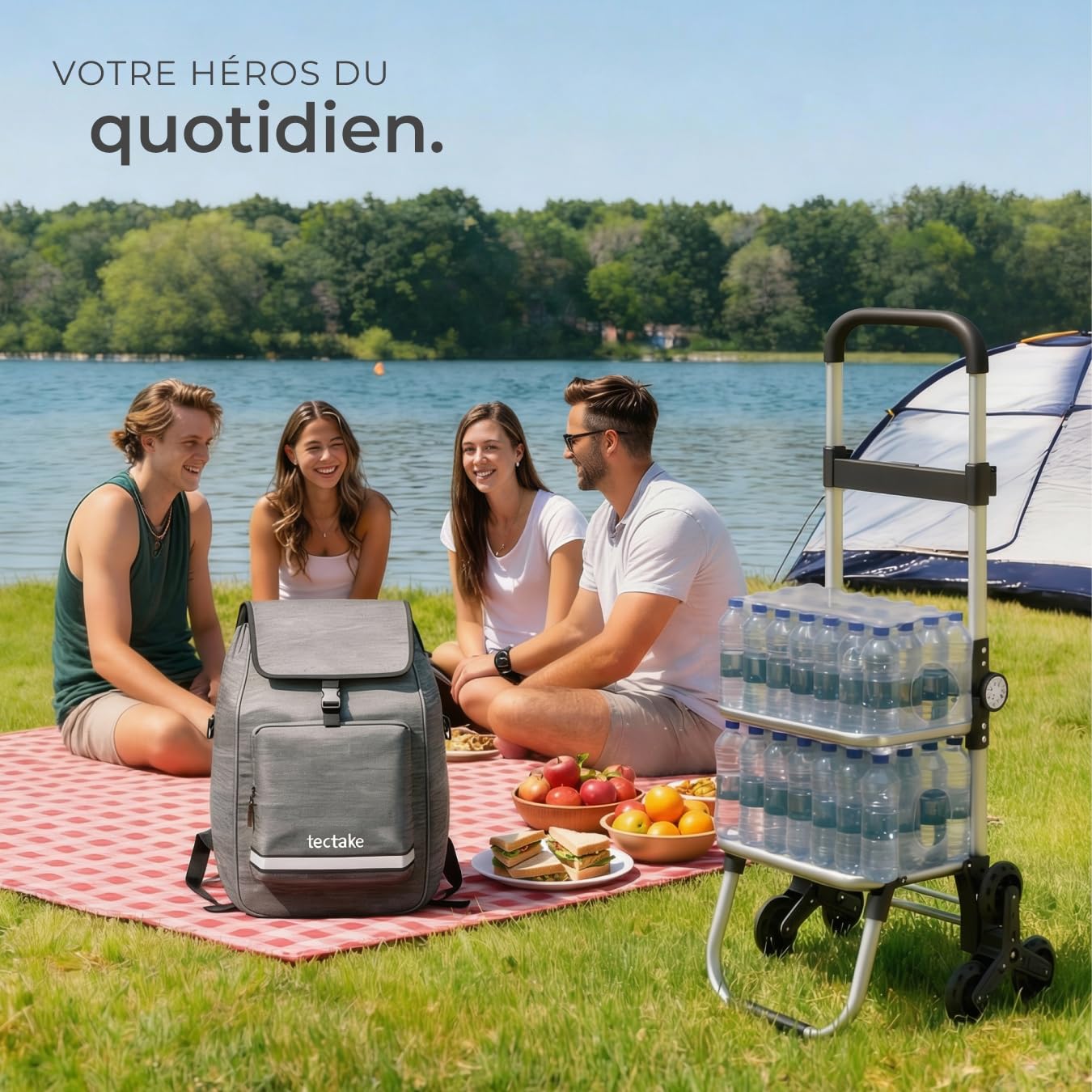 tectake® Caddie de Courses 56L, 3en1, Chariot de Courses, Sac à Bandoulière, Diable, 2 Roues étoiles Tout-Terrain, Compartiment Isotherme, Chariot à roulettes Pliable, Caddie, Cabas Roulette Marché