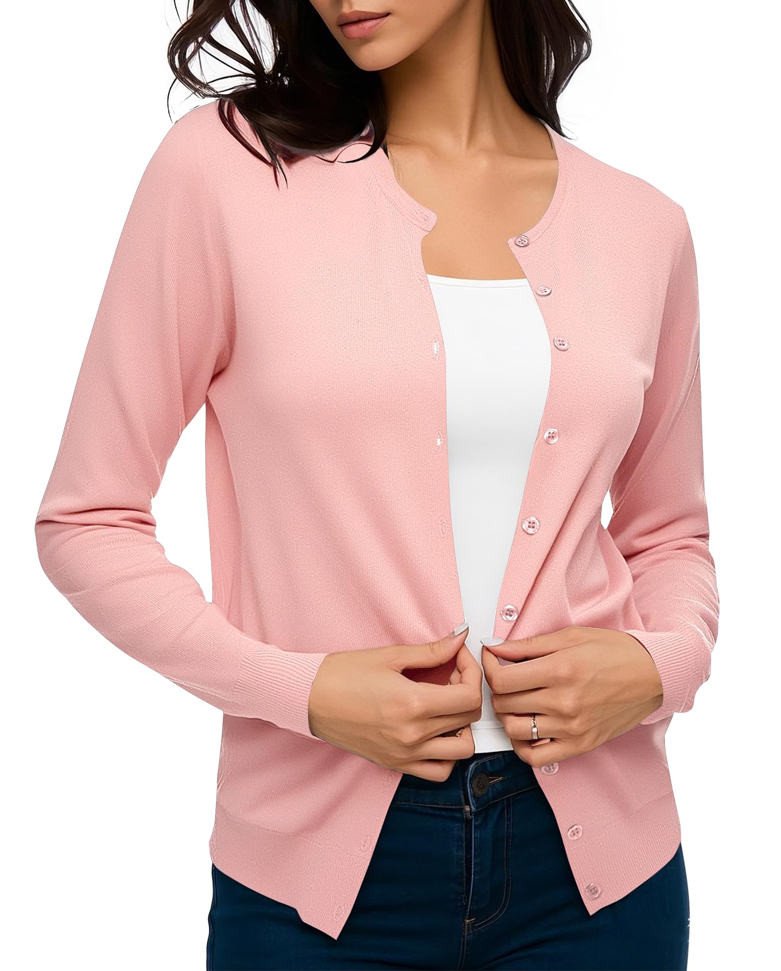 Urban CoCo Women's Long Sleeve Crew Neck Button Down Knit Cardigan Sweater