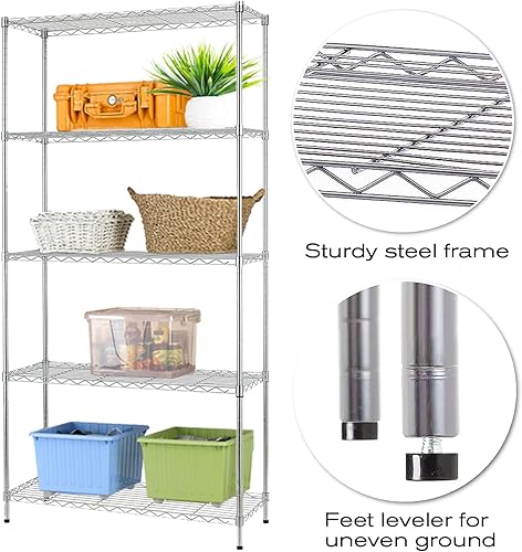 Miniatura 4 de HCY Estante de almacenamiento resistente de 5 niveles, estante de metal ajustable para lavandería, baño, cocina, garaje y organización de despensa