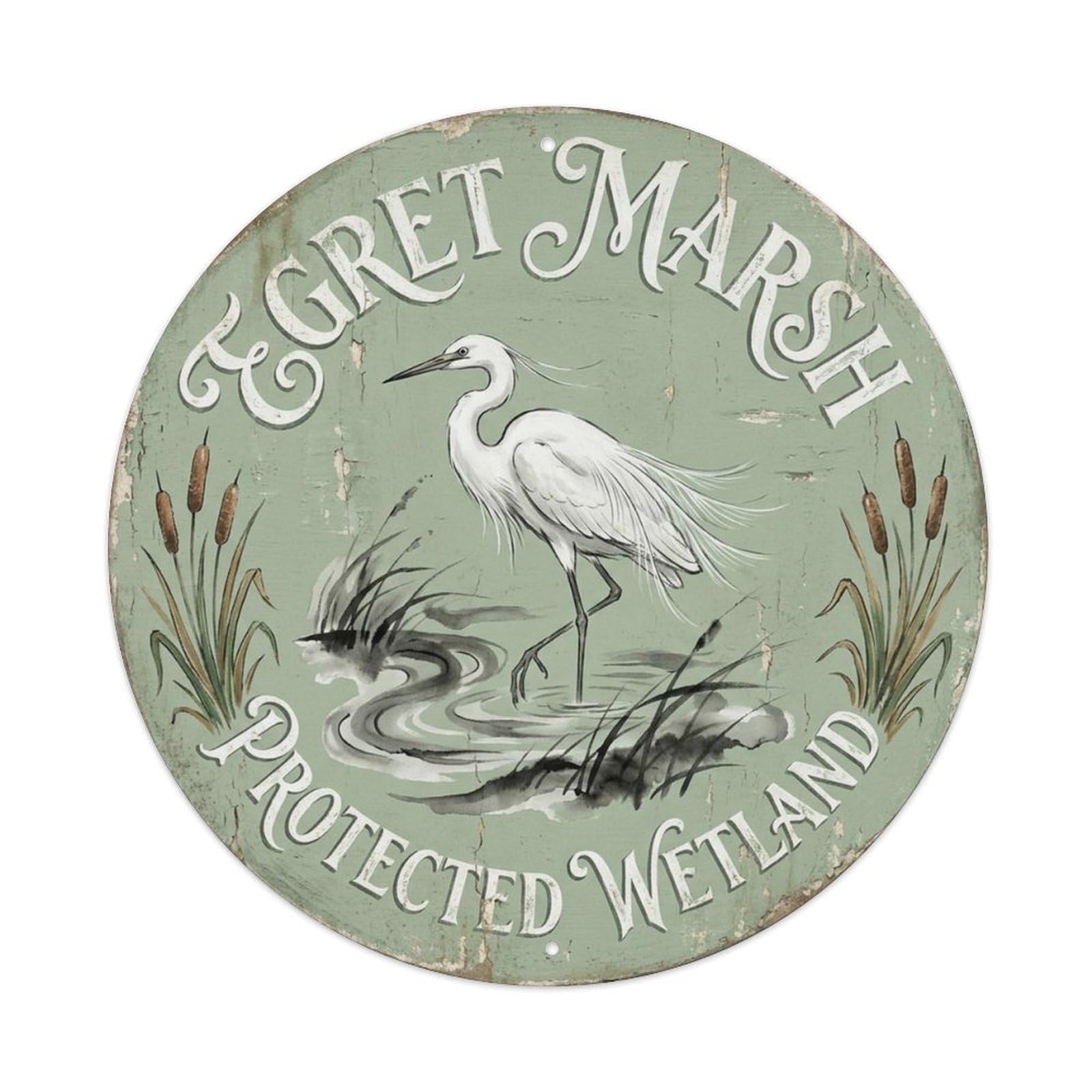 Egret Marsh Protected Wetland Wildlife Notice Metal Tin Sign