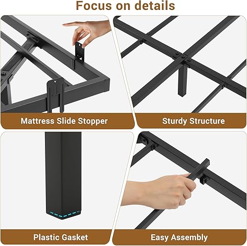 Miniatura 6 de Hasuit Base de cama flotante tamaño Queen con luces LED, plataforma de metal, no necesita somier, fácil de montar (Queen)