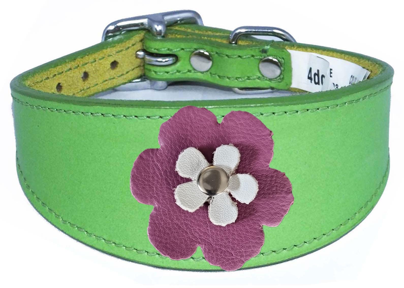 Flower Design Sighthound Leather Collar with Padded Backing for Whippet and Greyhound 2-7