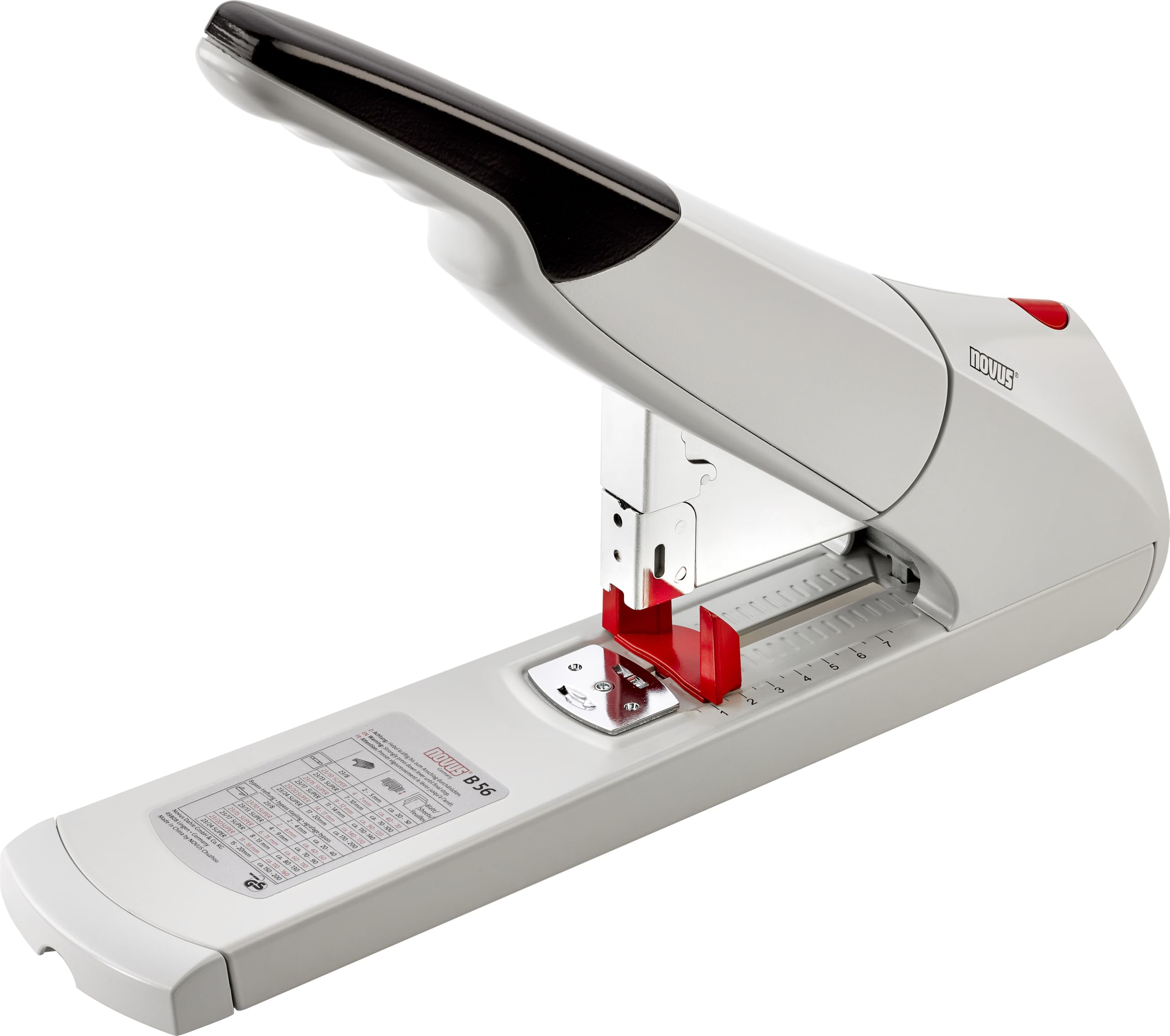 Novus B 56 Heavy Duty Stapler (Capacity of 200 Sheets, with Variable Insertion Depth up to 75 mm) Light Grey