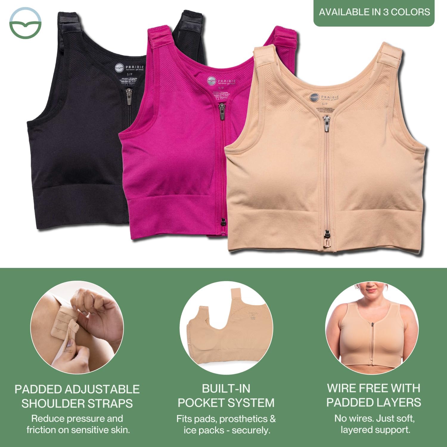 PRAIRIE WEAR HuggerPRIMA Mastectomy Bra for Women | Post Surgery Compression Bra for Lymphedema | Front Closure | Wire-Free