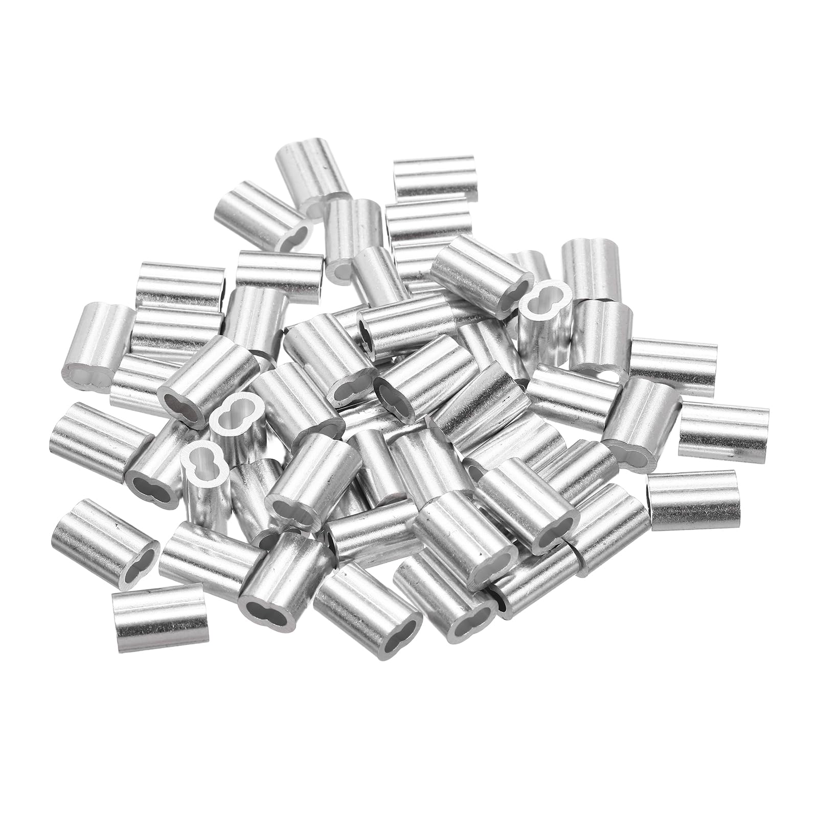 uxcell 1/8"(3mm) Aluminum Crimping Loop Sleeve, Double Hole Cable Ferrule for Wire Rope, Silver 60Pcs