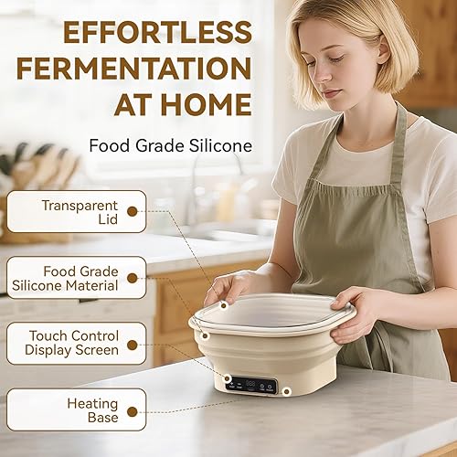 Miniatura 9 de Kit de cesta de pan Banneton de masa madre con temporizador y 6 ajustes de temperatura, caja plegable de silicona a prueba de masa de 2 litros,