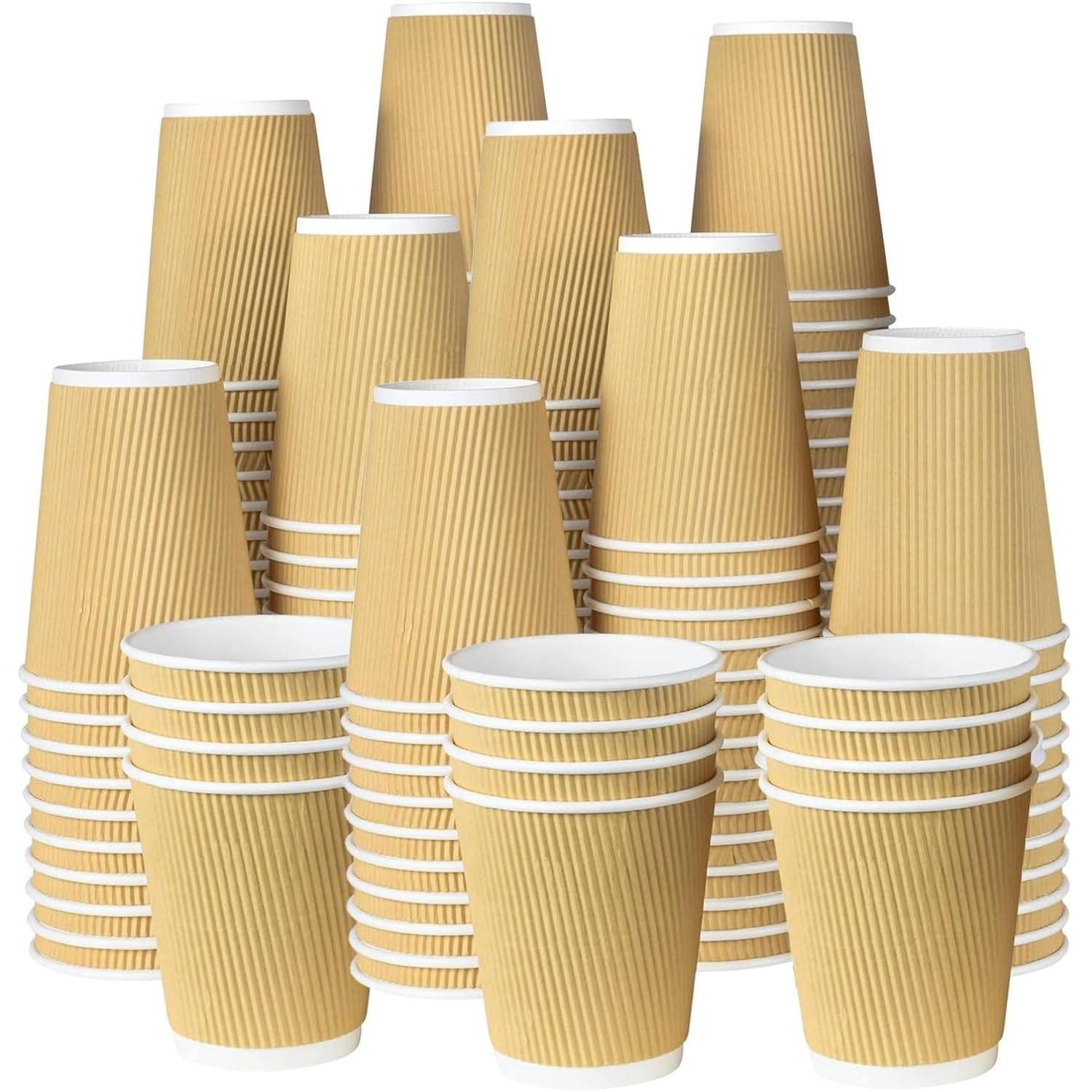 Pack of 500 Premium Ripple Wall Paper Cups Without lid 12oz 3 Ply Kraft Brown - Heat Resistant Insulated Design, Eco-Friendly Single Use Cups - Disposable Coffee, Tea and Hot Drink Cups