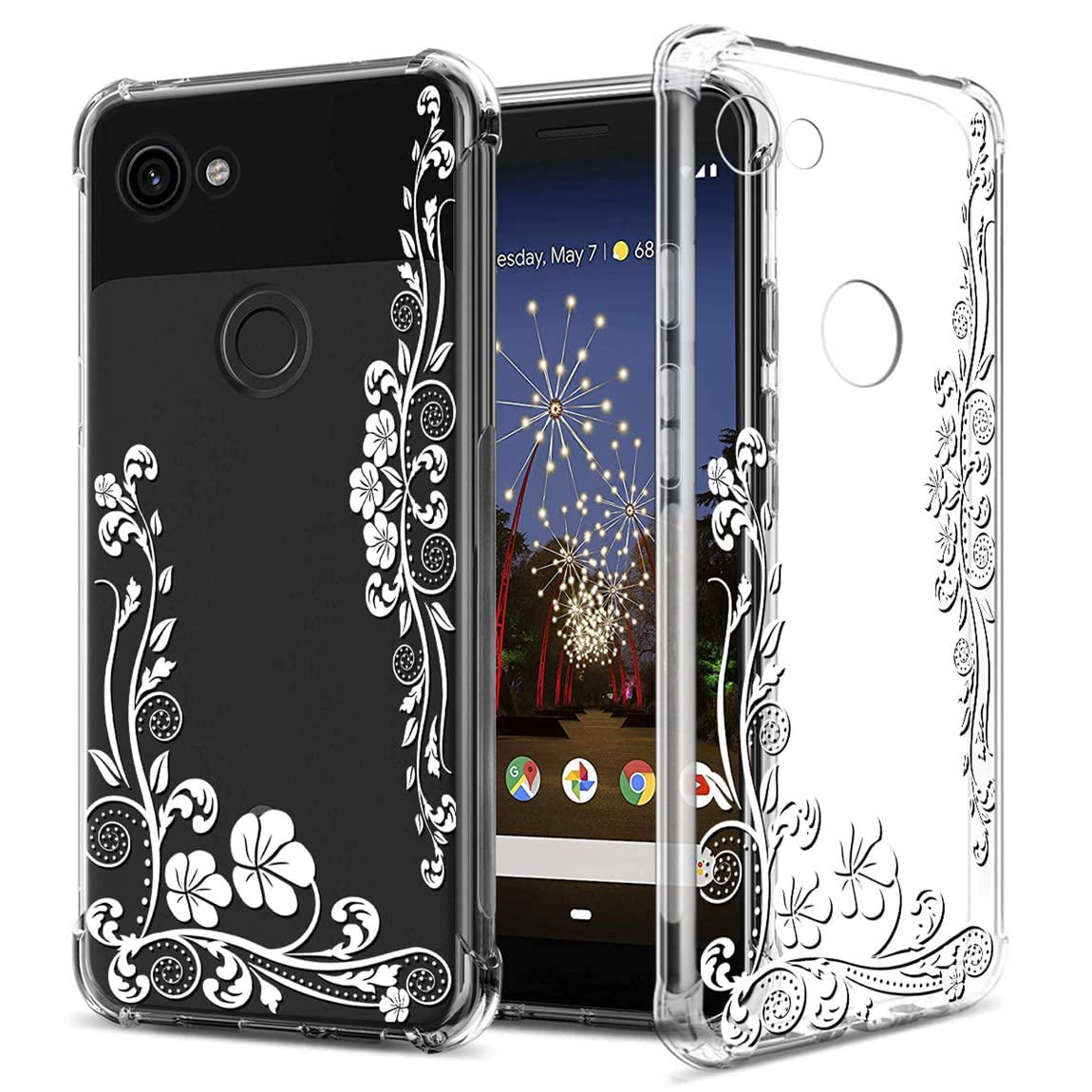 Floral Clear Pretty Phone Case for Google Pixel 3a XL (2019) for Women Girls,Flower Design Transparent Slim Soft Drop Proof TPU Bumper Cushion Silicone Cover Shell,FL-12