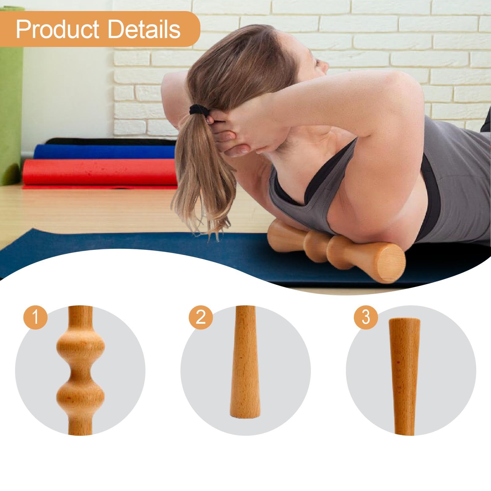 Rodillo de Masaje de Madera para La Espalda, Portátil, para, Glúteos Y Gimnasio.