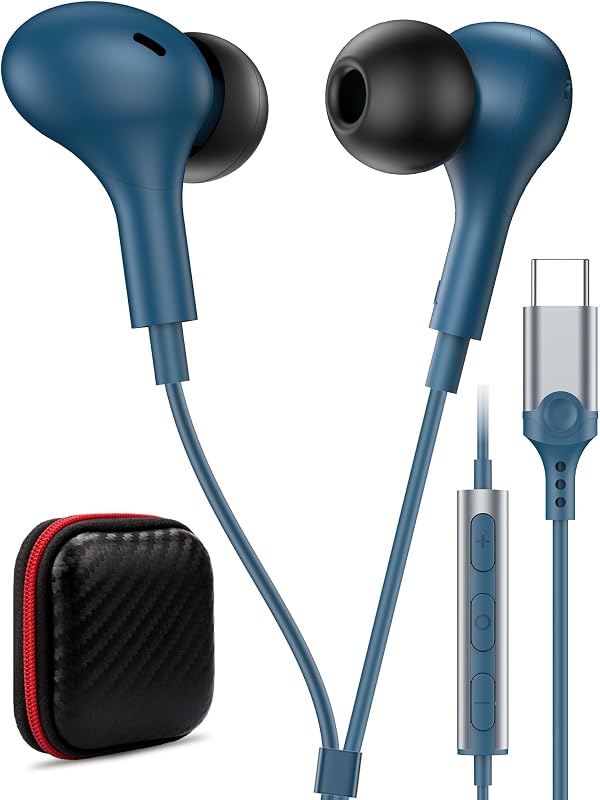 Auriculares USB C para Samsung S26 S25 FE S24 A16 A17 Z con cable Auriculares magnéticos | intrauditivos Tipo C con micrófono Control de volumen Baja cancelación de ruido estéreo para iPhone 17 Pro Max 16 16E 15 píxeles 10A 9