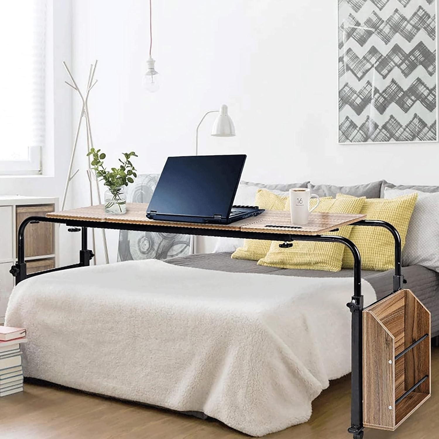 Extendable Rolling Mobility Table Over Bed,Over Bed Table Computer Laptop Table, Overbed Trolley Storage Desk Height and Wide Adjustable Mobile Over Bed with Wheels, Computer Lapto