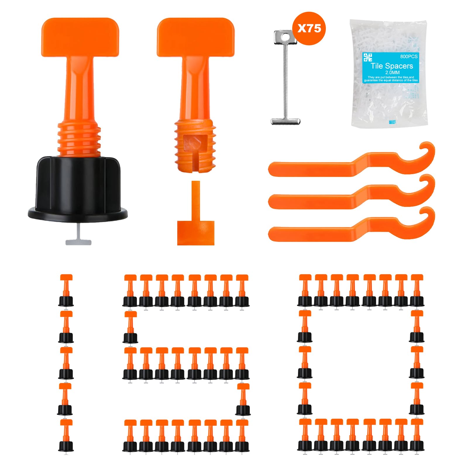 Système de nivellement de carrelage avec croisillons 2mm et clés pour maçonnerie mur et sol