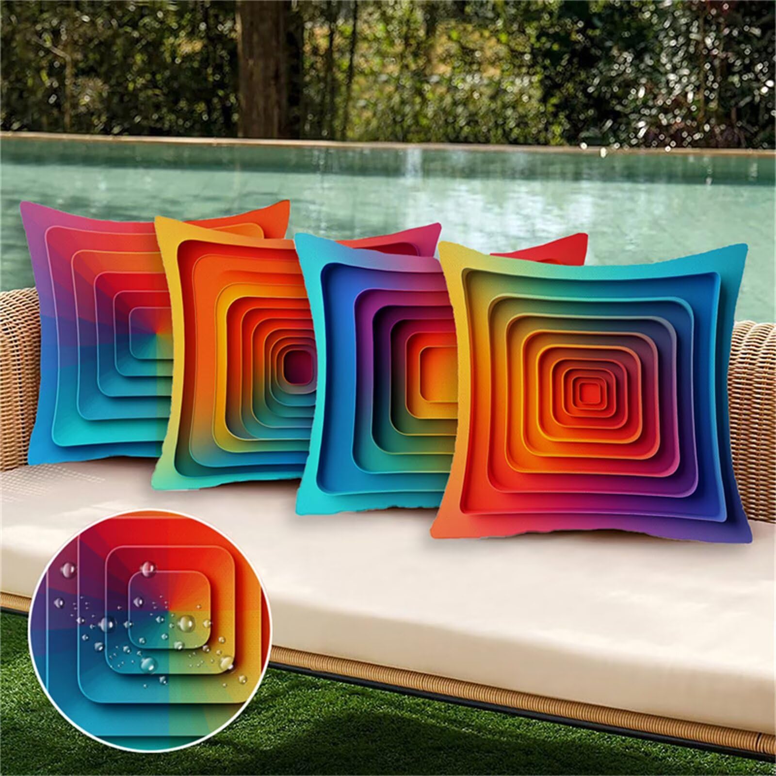 Outdoor Kissenbezug Bunte 55x55 cm Outdoor Kissenbezug Wasserdicht Dekokissenbezug Geometrie 4er Set Leinen Zierkissenbezüge Kissenhülle Sofakissenbezüge für Garten, Schlafzimmer, Sofa, Stuhl, N-16