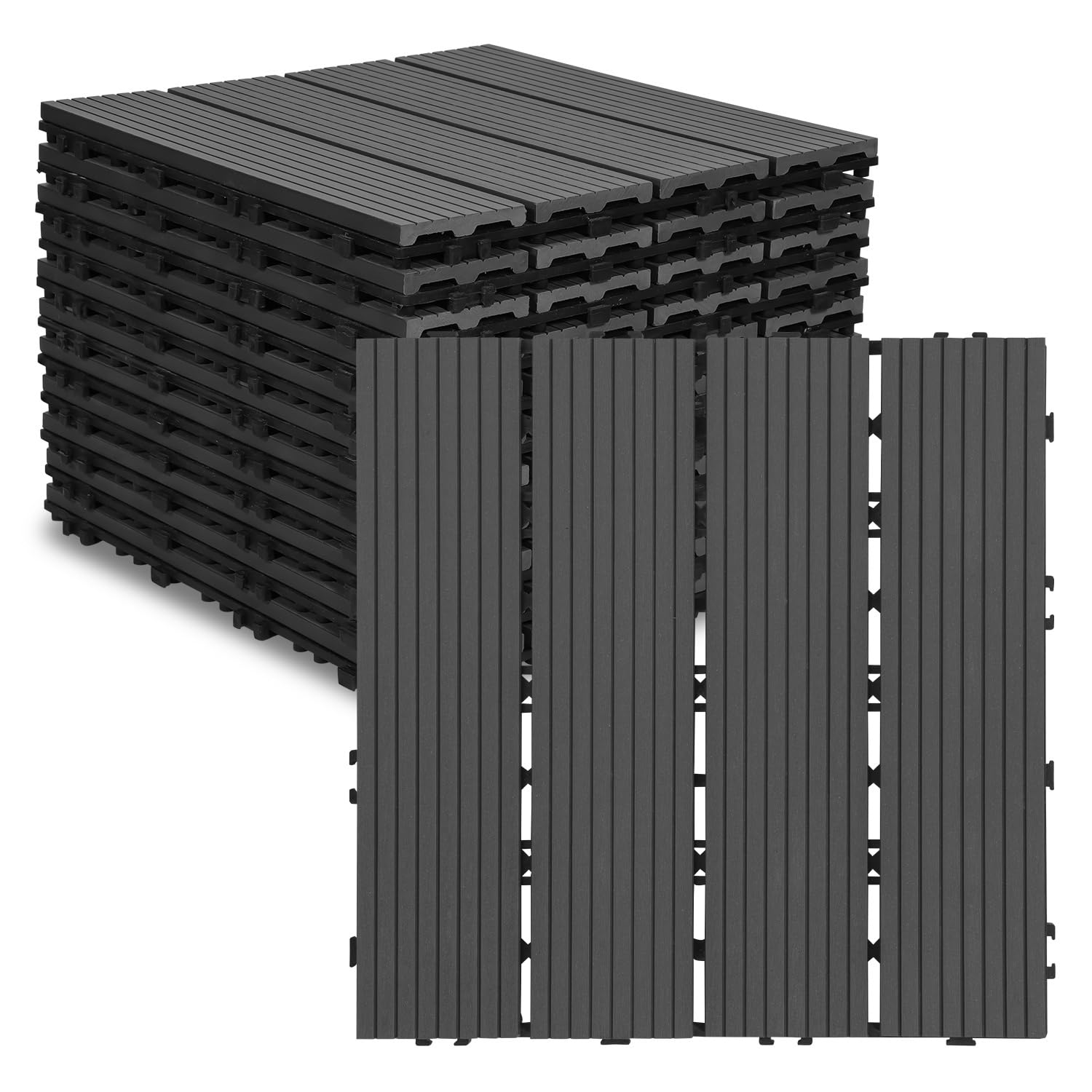 Dalles en bois composite 30x30 cm, 33 pièces de dalles à clipser pour balcon pour 3 m², dalles en bois composite pour terrasse avec système de clic, revêtement de sol pour balcon résistant aux