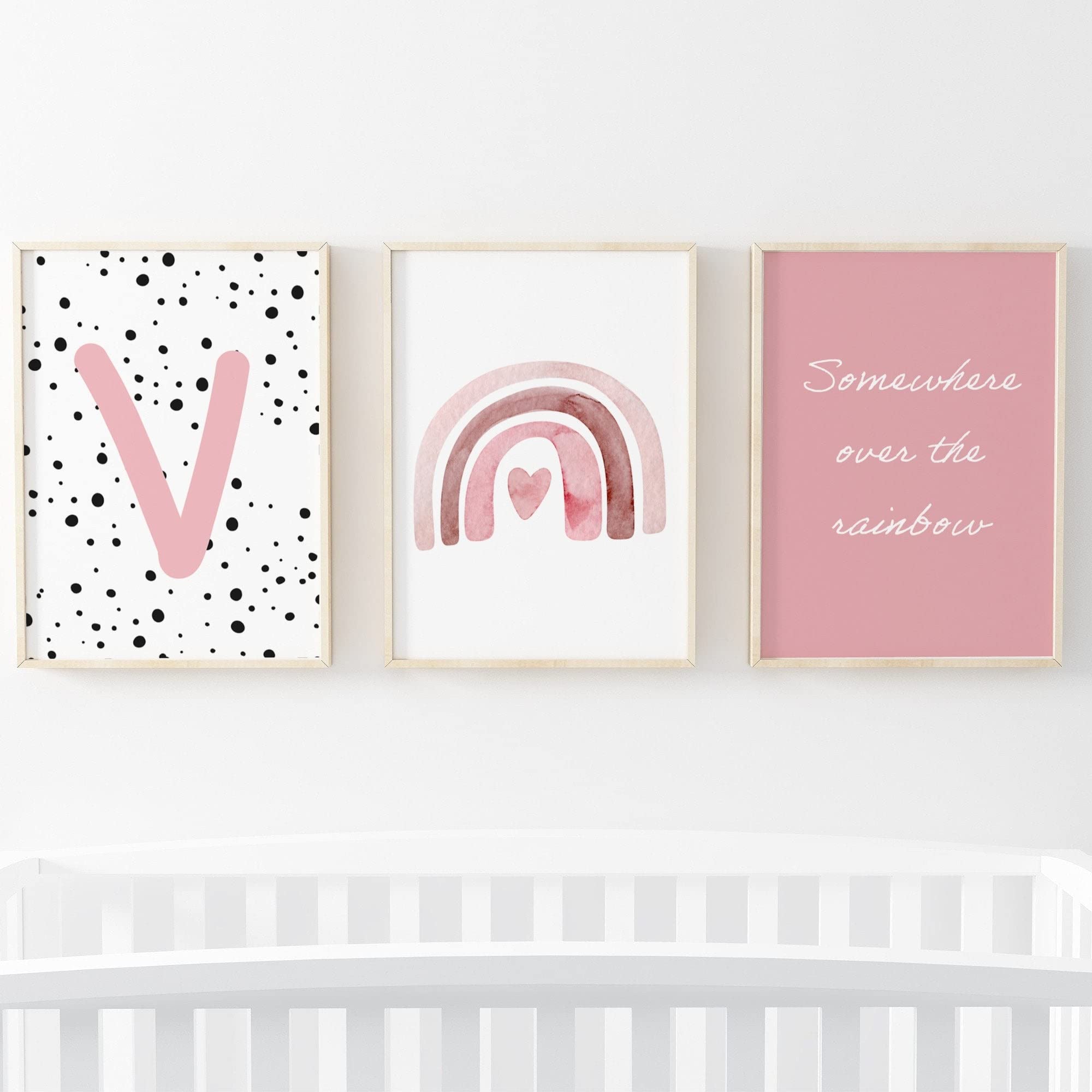 Pompom Prints® Set of 3 Girls bedroom Prints, Rainbow Nursery Prints, Scandi Boho Style Nursery Decor, Playroom Prints [Picture frames not included] (A3, V)