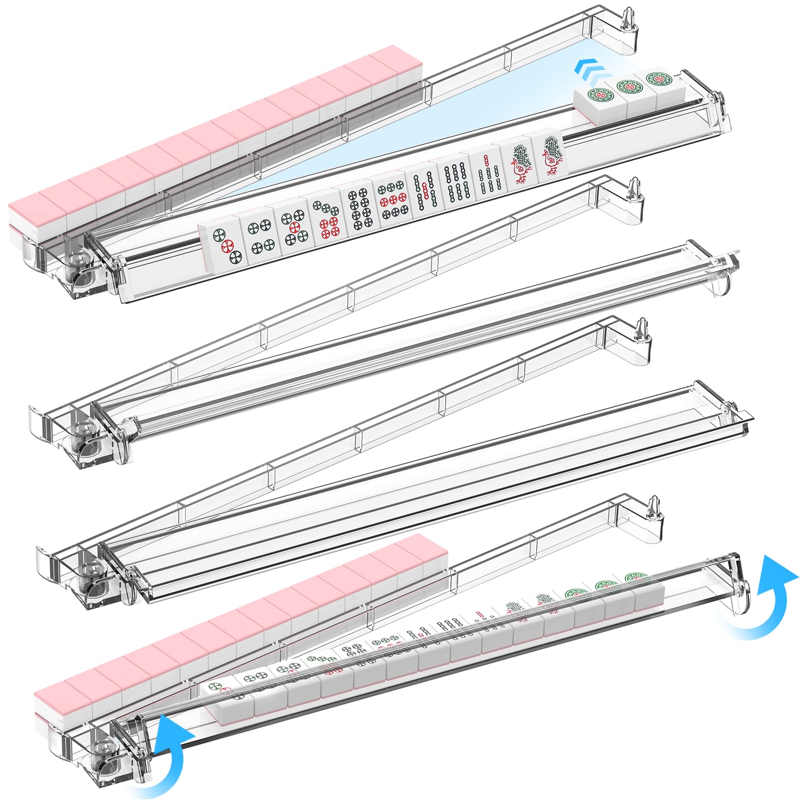 Photo 1 of **View Clerk Notes**RESOVO Mahjong Racks with Pushers 4 Pack, Flip to Win-Latest Upgraded Feature, Acrylic Crystal Clear Mah Jongg Tiles Stand Holder Tray, Table Game Sets Gifts, American Mahjong Accessories Supplies